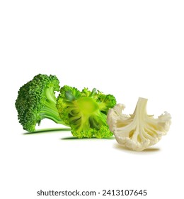 Broccoli and Cauliflower vector. Wonderful antioxidant. Beautiful Broccoli and Cauliflower. Cauliflower in mesh technique. Vector illustration.