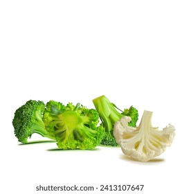 Broccoli and Cauliflower vector. Wonderful antioxidant. Beautiful Broccoli and Cauliflower. Cauliflower in mesh technique. Vector illustration.