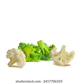 Broccoli and Cauliflower vector. Wonderful antioxidant. Beautiful Broccoli and Cauliflower. Cauliflower in mesh technique. Vector illustration.