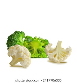 Broccoli and Cauliflower vector. Wonderful antioxidant. Beautiful Broccoli and Cauliflower. Cauliflower in mesh technique. Vector illustration.