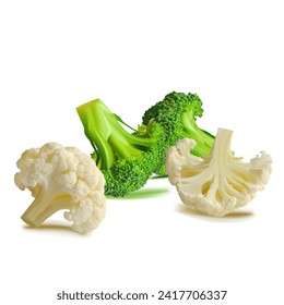 Broccoli and Cauliflower vector. Wonderful antioxidant. Beautiful Broccoli and Cauliflower. Cauliflower in mesh technique. Vector illustration.