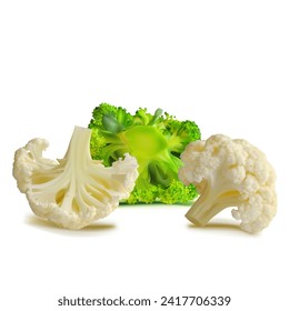 Broccoli and Cauliflower vector. Wonderful antioxidant. Beautiful Broccoli and Cauliflower. Cauliflower in mesh technique. Vector illustration.