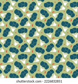 Broccoli or Cauliflower Vegetables seamless pattern. Vegetarian healthy bio food background, Vegan organic eco products. Vector illustration.