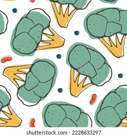 Broccoli or Cauliflower Vegetables seamless pattern. Vegetarian healthy bio food background, Vegan organic eco products. Vector illustration.