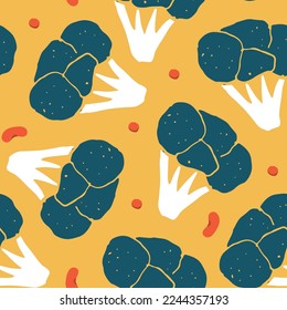Broccoli o Cauliflower Vegetales sin fisuras. Antecedentes vegetarianos sanos de alimentos biológicos, productos ecológicos vegan orgánicos. Ilustración vectorial.