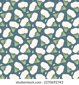 Broccoli or Cauliflower Vegetables seamless pattern. Vegetarian healthy bio food background, Vegan organic eco products. Vector illustration.