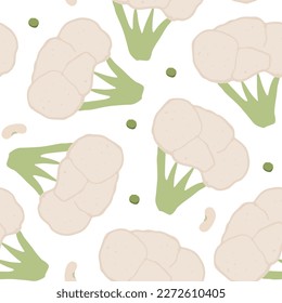 Broccoli or Cauliflower Vegetables seamless pattern. Vegetarian healthy bio food background, Vegan organic eco products. Vector illustration.