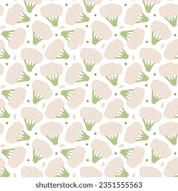 Broccoli or Cauliflower Vegetables seamless pattern. Vegetarian healthy bio food background, Vegan organic eco products. Vector illustration.