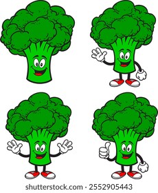 Broccoli Character Set 01, Hand Drawn Vector illustrations, Isolated On Transparent Background