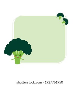 Broccoli character square shape vector card template, illustration, background. 
