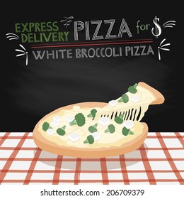  Broccoli and cheese pizza on a table 