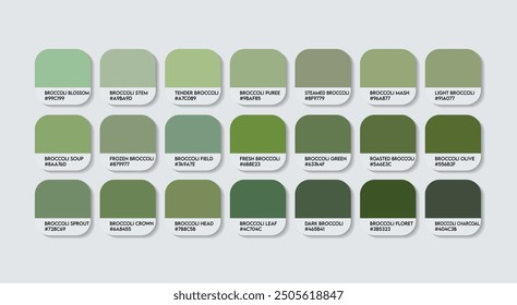 Broccoli Color Palette, Broccoli Green Color Guide Palette with Color Names. Catalog Samples of Green Metal colors with RGB HEX codes. cladding sheet Green colour, Fashion Trend Broccoli Color tones