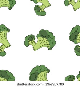 Broccoli colored isolated seamless pattern on white background. 
llustration on the theme of super food and proper nutrition.