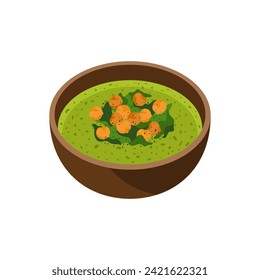 Broccoli cream soup detailed vector illustration. Vegan cuisine.