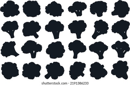 Broccoli crumbs cartoon set isolated Vector Silhouettes