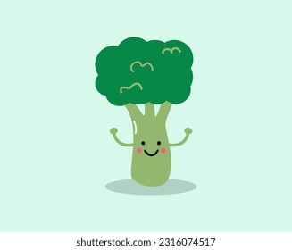 Broccoli cute character. Fruits and vegetables cute character in cartoon style with happy faces dancing.
