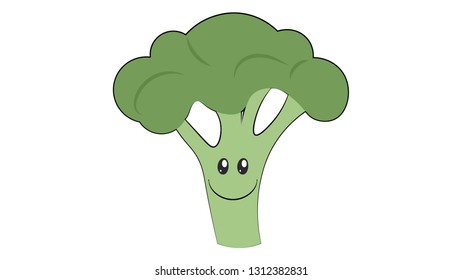 Broccoli cute character. Broccoli smile sticker. Smiling foods with faces
