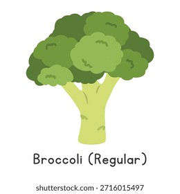 Ilustración vectorial plana de la historieta del brócoli aislada en el fondo blanco