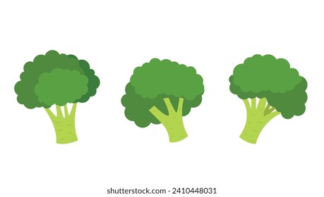 Broccoli flat icon set. Vector illustration Broccoli on white background. Fresh Vegetable, Vegetarian, vegan Healthy organic food.