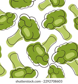 Broccoli flat style pattern. Seamless broccoli pattern on white background. Vector illustration.