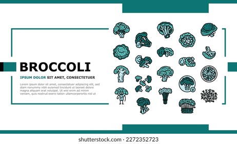 broccoli food cabbage vegetable landing web page vector. brocolli green, vegan character, design salad, plant veggie, happy healthy, vitamin broccoli food cabbage vegetable Illustration