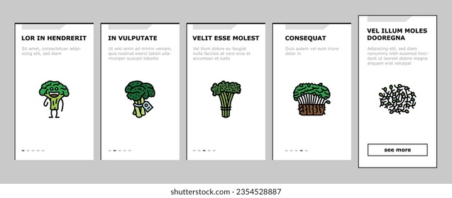 broccoli food cabbage vegetable onboarding mobile vector. brocolli green, vegan character, design salad, plant veggie, happy healthy, vitamin broccoli food cabbage vegetable Illustration