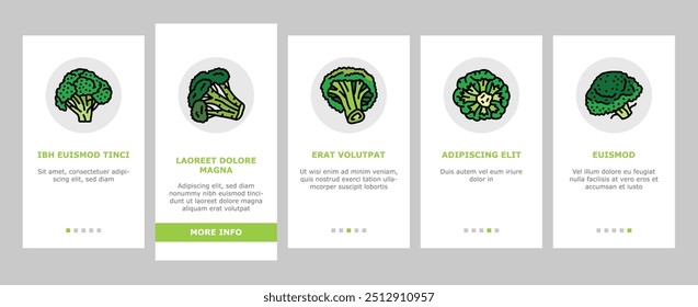 broccoli food cabbage vegetable onboarding mobile vector. brocolli green, vegan character, design salad, plant veggie, happy healthy, vitamin broccoli food cabbage vegetable Illustration