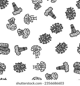 broccoli food cabbage vegetable vector seamless pattern thin line illustration