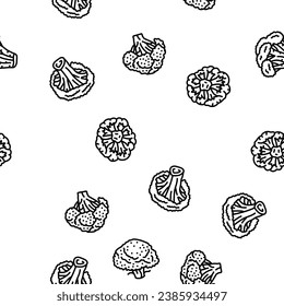 broccoli food cabbage vegetable vector seamless pattern thin line illustration