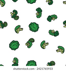 broccoli food cabbage vegetable vector seamless pattern thin line illustration