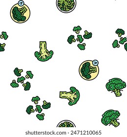 broccoli food cabbage vegetable vector seamless pattern thin line illustration