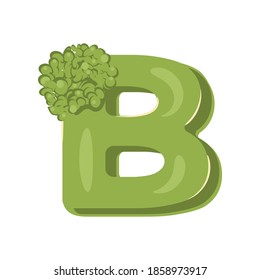 Broccoli in a form of letter B - vegetable lettering design.  Vector illustration.