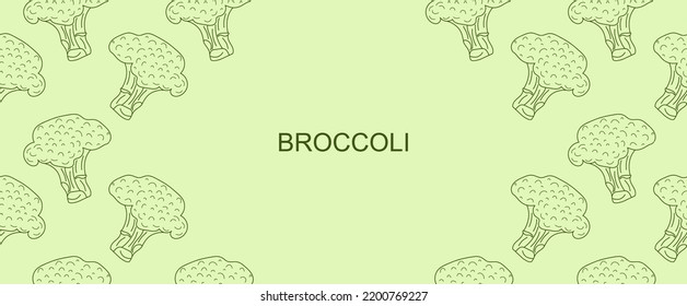 Broccoli frame drawing in linear style. Vintage template broccoli in copy space. Linear Brocoli background. Vector illustration eps10