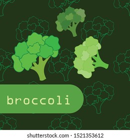 Broccoli, fresh vegetable. Organic food poster. Farmer market design. Vector background