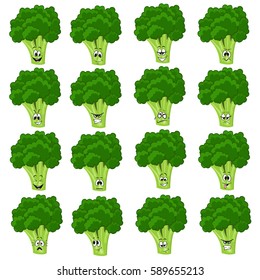 Broccoli. Funny Cartoon Character. Vector Illustration