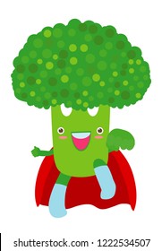 Broccoli funny icon. superhero  vegetable Flat illustration of cartoon broccoli vector icon isolated on white background