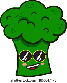 Broccoli with glasses, illustration, vector on white background