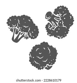 Broccoli glyph icon vector illustration. Silhouette of cabbage vegetables falling from top, cauliflower or broccoli float and fly in air, natural food ingredient of vitamin healthy nutrition