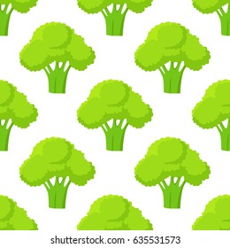 Broccoli green head or flower bud seamless pattern. Vegetables vector illustration of fresh organic plant, healthy cabbage in flat cartoon style endless texture. Nutritious dieting ingredient