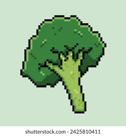 Broccoli green vegetable. Pixel bit retro game styled vector illustration drawing. Simple flat cartoon drawing isolated on square background.