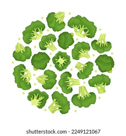 Broccoli Green Vegetable Round Composition with Cabbage Head Vector Template