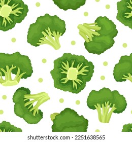 Broccoli Green Vegetable Seamless Pattern with Cabbage Head Vector Template