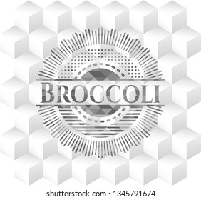 Broccoli grey badge with geometric cube white background