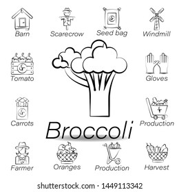 broccoli hand draw icon. Element of farming illustration icons. Signs and symbols can be used for web, logo, mobile app, UI, UX