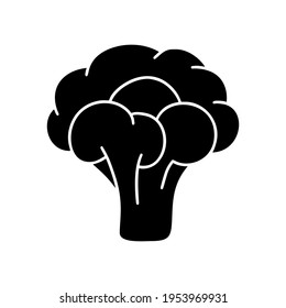 Broccoli, head of cabbage. Silhouette icon. Black simple illustration of raw vegetable. Contour isolated vector pictogram on white background