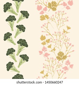 Broccoli and Herbs Vector Seamless Pattern