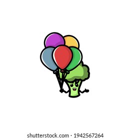 Barcoli Sostengo Caricatura de Caricatura de Balón Diseño Vector de Ilustración Mascota. Agradable, Feliz Y Divertido. Recomendado Para El Logo De La Tienda De Verduras.