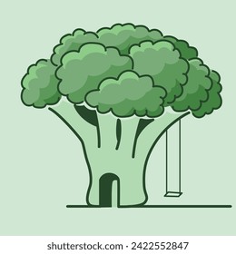 Broccoli house with swing vector illustration