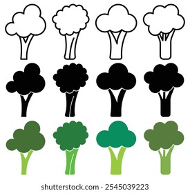 Broccoli icon in black and colored versions.
