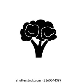 Icono de brócoli en glifo plano negro, estilo relleno aislado en fondo blanco